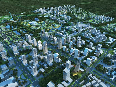 Modern Urban Building Complex Aerial View With Green Spaces And High Rise Structures 3d model