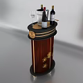 Decorative Wooden Bar Cart With Black Gold Accents Ice Bucket Wine Bottle And Glasses