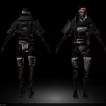 Mechanical Robot Design Front And Back Views With Armor And Metal Parts