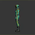 Detailed Green Spacesuit Character With Yellow Stripes Helmet Antenna Standing On Grey Background