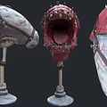 Fierce Monster Head Model With Sharp Fangs Red Gray Skin And Leather Straps