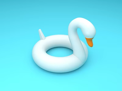 White Swan Shaped Inflatable Pool Ring with Yellow Beak on Blue Background 3d model