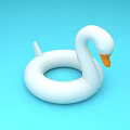 White Swan Shaped Inflatable Pool Ring with Yellow Beak on Blue Background