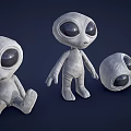 Set Of Three Gray Alien Plush Dolls With Large Eyes In Different Poses