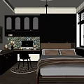 Tatami Bedroom Interior With Modern Gray Cabinets Chandelier Desk And Wooden Floor