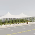 White Tensile Membrane Roof Structure With Trees And Road In Urban Landscape Design