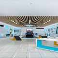 Modern Tech Inspired Showroom With Display Vehicle Interactive Counters And Sleek Lighting 3d model