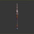 Colorful Fantasy Spear Weapon With Ornate Feather And Gemstone Decorations