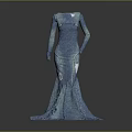 Blue Mermaid Style Long Sleeve Dress With Shimmering Fabric And Elegant Floor Length Design