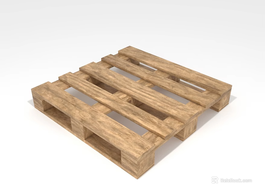 Natural Wooden Pallet Sturdy Structure With Solid Wood Slats For Shipping 3d model 
