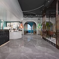 Modern Open Restaurant Interior With Fish Shaped Decorations Green Plants And Wooden Tables