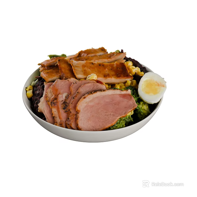 Fresh Healthy Food Bowl With Sliced Roasted Meat Boiled Egg And Fresh Vegetables 3d model 