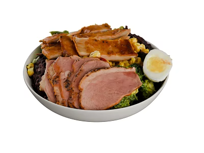 Fresh Healthy Food Bowl With Sliced Roasted Meat Boiled Egg And Fresh Vegetables 3d model