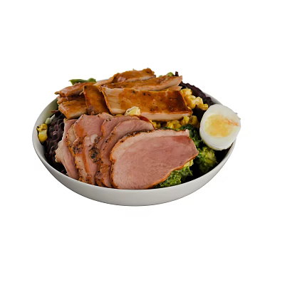 Fresh Healthy Food Bowl With Sliced Roasted Meat Boiled Egg And Fresh Vegetables 3d model