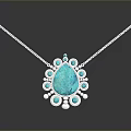 Elegant Silver Chain Necklace With Teardrop Turquoise Pendant And Small Turquoise Stones