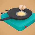 Turquoise Electric Stove Cooktop with Frying Pan Cooking Cracked Egg and Flowing Yolk