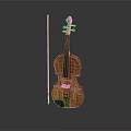 Polished Wooden Violin With Bow On Dark Reflective Background