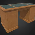 Classic Wooden Office Desk With Green Leather Top And Metal Handle Drawers