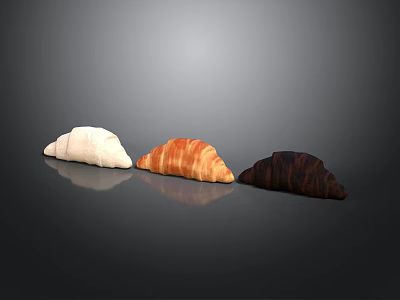 Three Different Colored Croissants White Butter And Chocolate On Dark Background 3d model