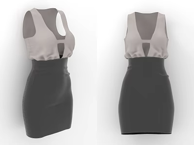 Sleeveless Two Tone Women's Dress With Light Upper Dark Lower And Slim Fit Design For Fashion 3d model