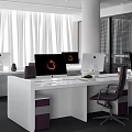 Bright Modern Public Office Space Interior With Spacious Desks Computers Ergonomic Chairs And Large Windows