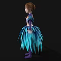 Elegant Woman In Blue Purple Feather Skirt With Corset And Long Sleeves Design