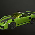 Neon Yellow Sports Car With Rear Spoiler And Striped Sporty Exterior Design