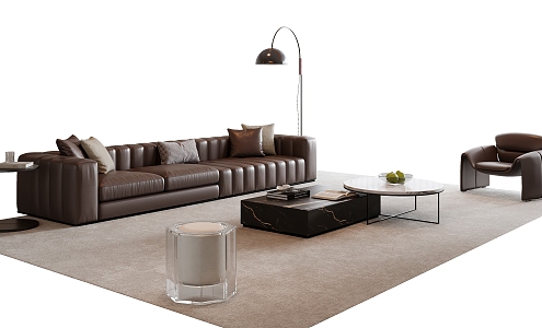 Italian Sofa Coffee Table Combination Leather Sofa Multi-Person Sofa Single Sofa Floor Lamp Side Table Acrylic Stool 3d model