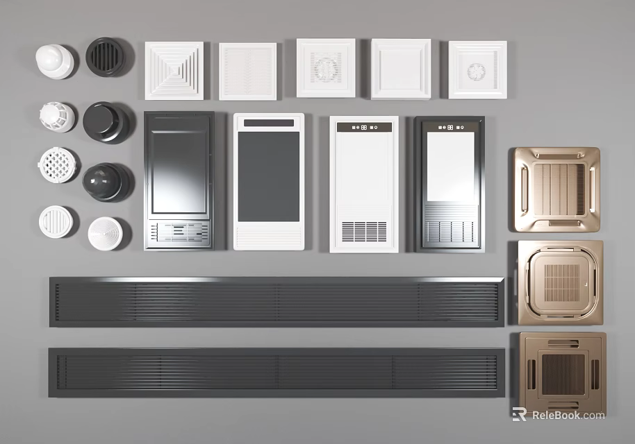 Various Air Conditioner Vents For Home With Different Designs And Colors 3d model