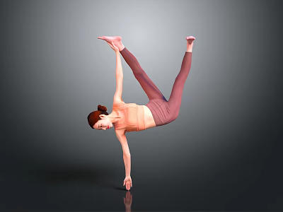 Woman Performing Yoga Handstand With One Hand Balancing Extended Legs On Dark Background 3d model