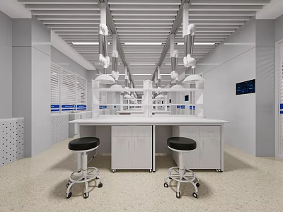 Modern Laboratory Interior With Workbench And Stools 3d model
