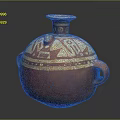 Classic Ceramic Vessel Featuring Orange And White Intricate Patterns With Two Handles And Neck Design 3d model