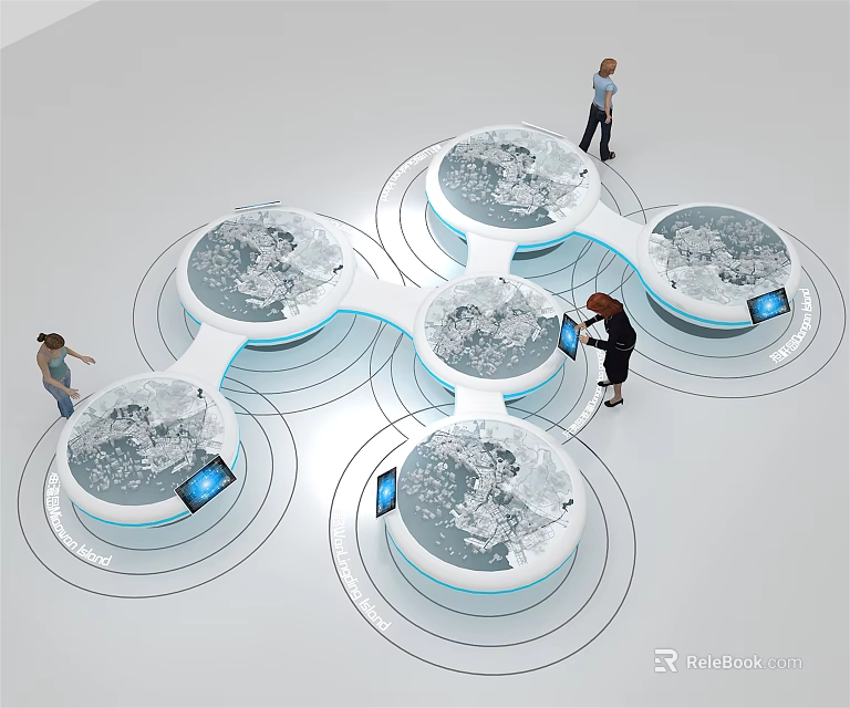 Innovative Commercial Equipment With Circular Globe Displays And Interactive Tablets 3d model 