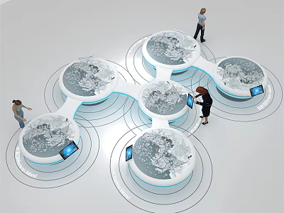Innovative Commercial Equipment With Circular Globe Displays And Interactive Tablets 3d model