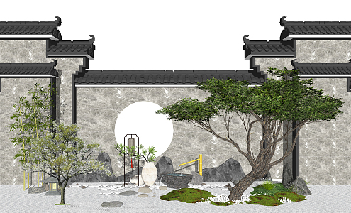 New Chinese style landscape sketch landscape sketch courtyard landscape 3d model