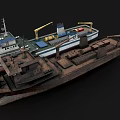 Blue White Marine Ship With Deck Equipment and Cabin Structure Design 3d model