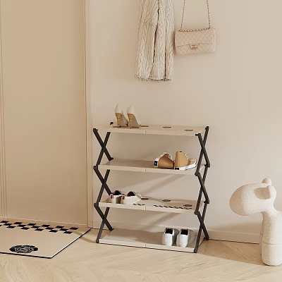 Simple Multi layer Shoe Rack With High Heels Flat Shoes And Hanging Bag 3d model