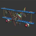 Vintage Blue Passenger Biplane With Italian Flag Colors Dual Propellers Red Wheels And Retro Design