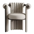 Modern Single Chair With Curved Armrests Vertical Stripes Fabric Upholstery And Decorative Balls