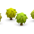 Cartoon Scene With Four Stylized Trees Having Green Yellow Leaves And Brown Trunks