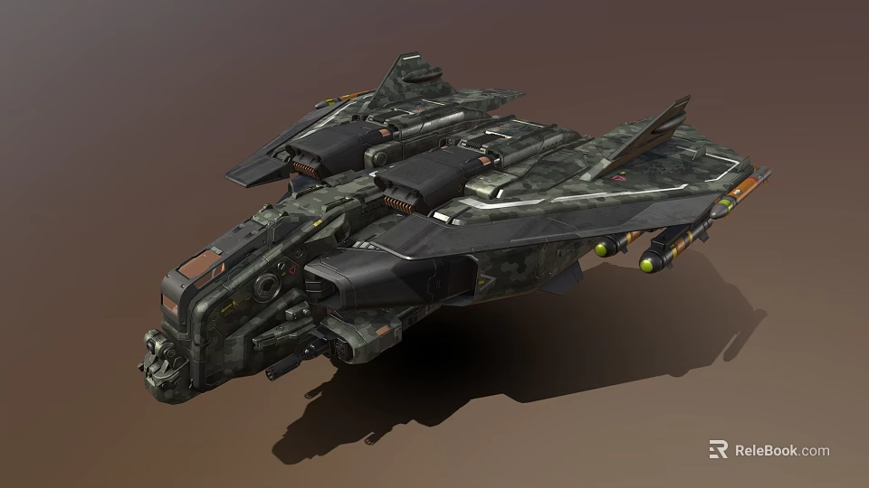 Sci Fi Military Spaceship With Camouflage Armor And Wing Structures 3d model 