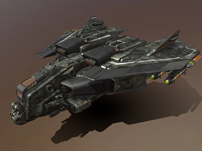 Sci Fi Military Spaceship With Camouflage Armor And Wing Structures 3d model