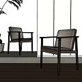 Modern Leisure Chairs With Wooden Frame Beige Fabric Cushion And Indoor Plant Light Shadow