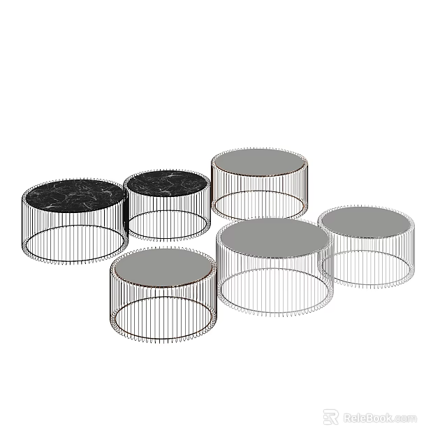 Modern Round Coffee Tables With Stylish Wireframe Design And Multiple Sizes 3d model