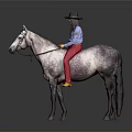 Man Riding Dappled Gray Horse Wearing Brown Hat And Red Pants