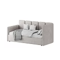 Modern Light Gray Double Bed with Headboard Pillows and Blanket