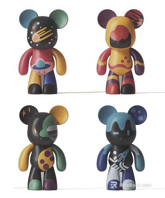Colorful Cartoon Character Sculptures with Modern Design and Diverse Vibrant Patterns 3d model 