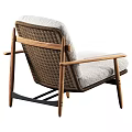 Modern Outdoor Chair With Wooden Frame And Gray Padded Seat Backrest