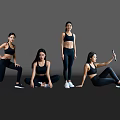 Women Working Out in Black Activewear With Various Fitness Exercise Poses and Equipment