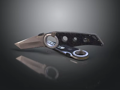 Folding Knife With Carbon Fiber Handle And Metal Blade Circular Hole Design 3d model